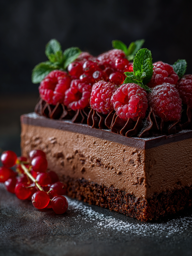 Dessert facile gâteau mousse au chocolat noir et framboises