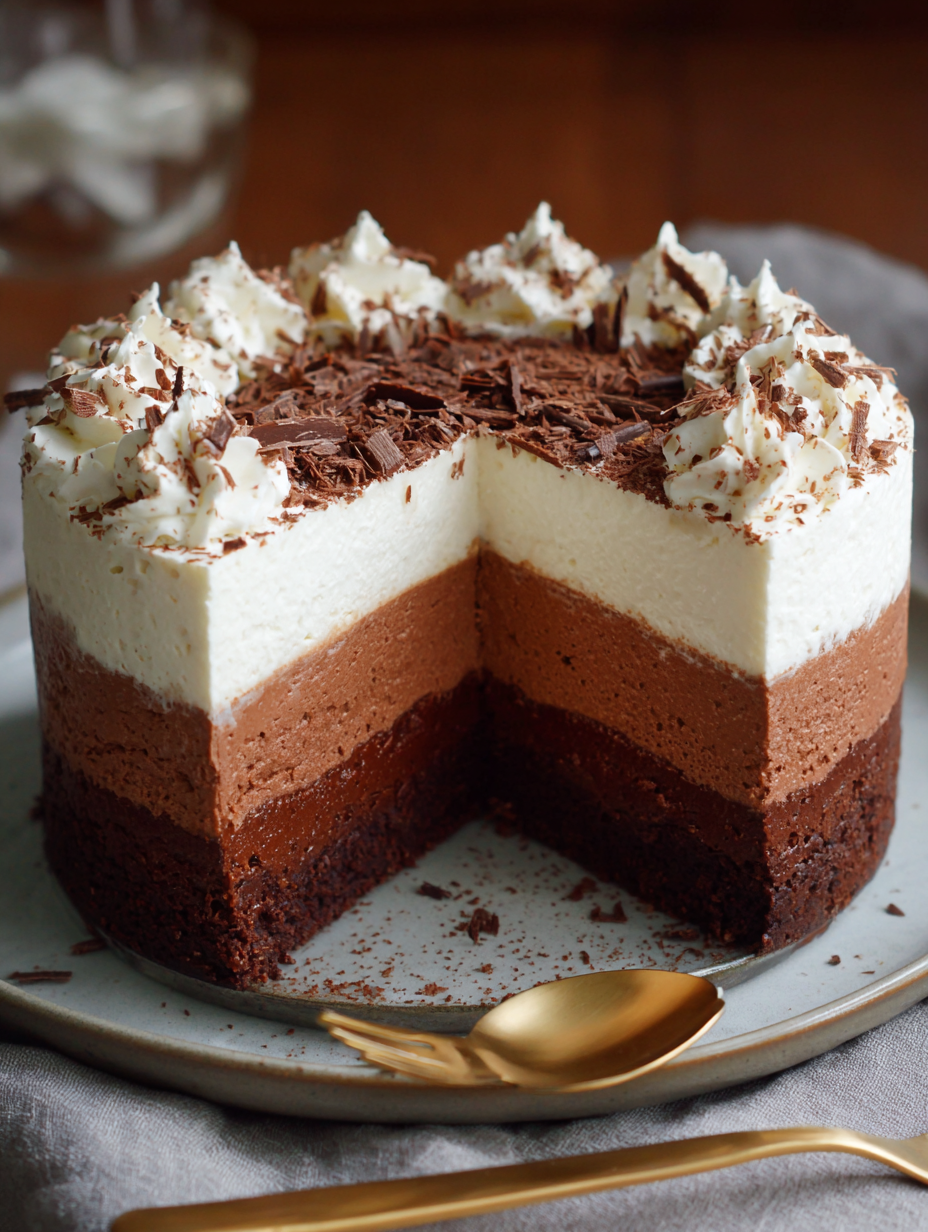 Recette de Gâteau Mousse au Triple Chocolat avec des Couches Parfaites