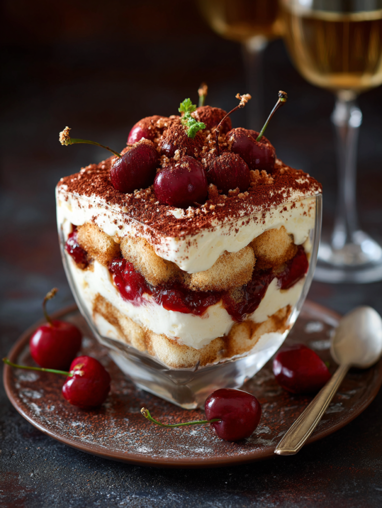 Tiramisu élégant aux cerises et à l'amaretto - Dessert facile pour occasions spéciales