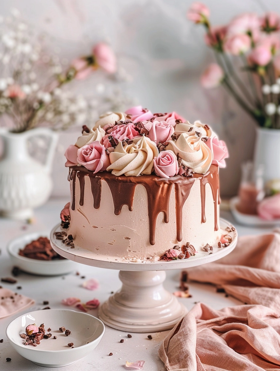 Dessert facile : Gâteau décoré de tulipes et de ruban – recette simple